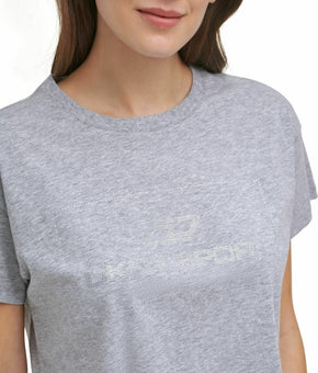 DKNY Womens Sport Cotton Embellished Logo T-Shirt Gray Size S MSRP $45