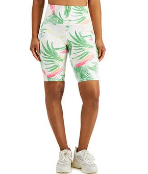 Ideology Women's Pastel Palms Bike Shorts, Green Pink Size XS