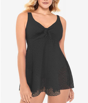 Swim Solutions Women's Crochet Bow Front Tummy Control Swimsuit Black, Size 12