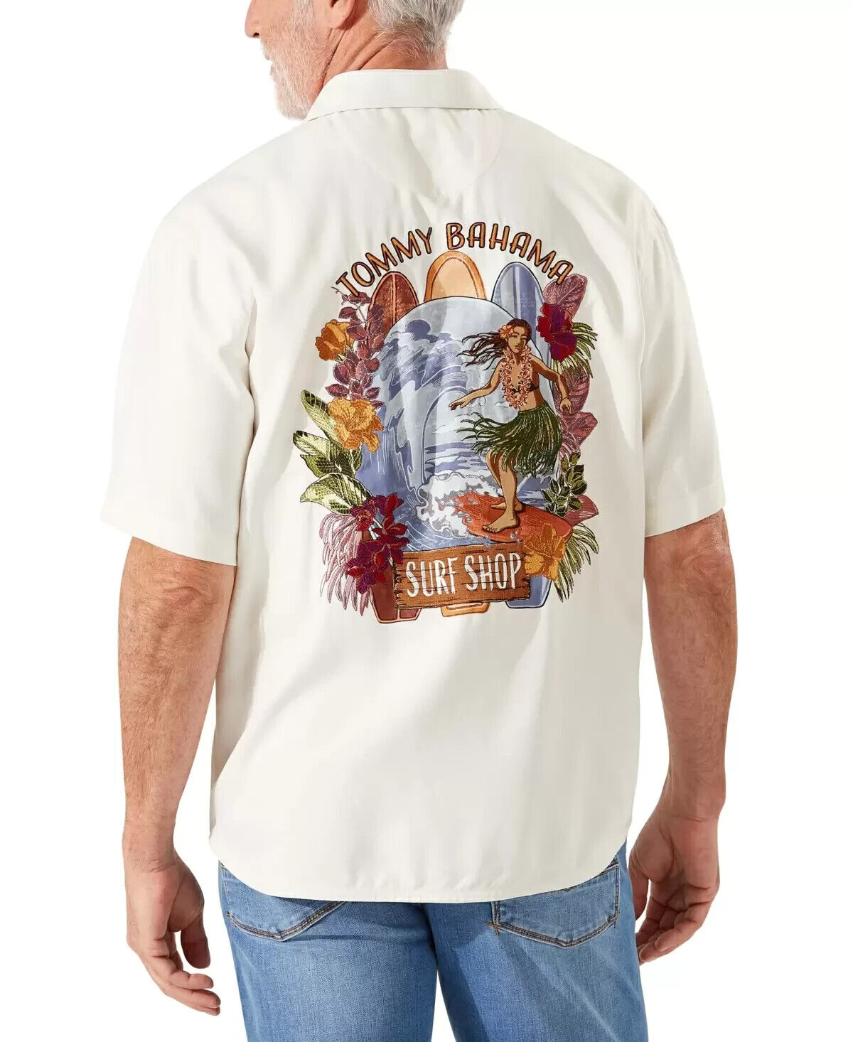 Tommy Bahama Men's Surf Shop Button Shirt Ivory Size XXL MSRP $158