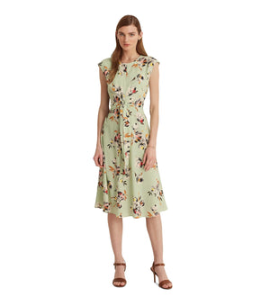 Lauren Ralph Lauren Floral Crepe Dress Sagepinkmulti Green Petite Size 10P $145