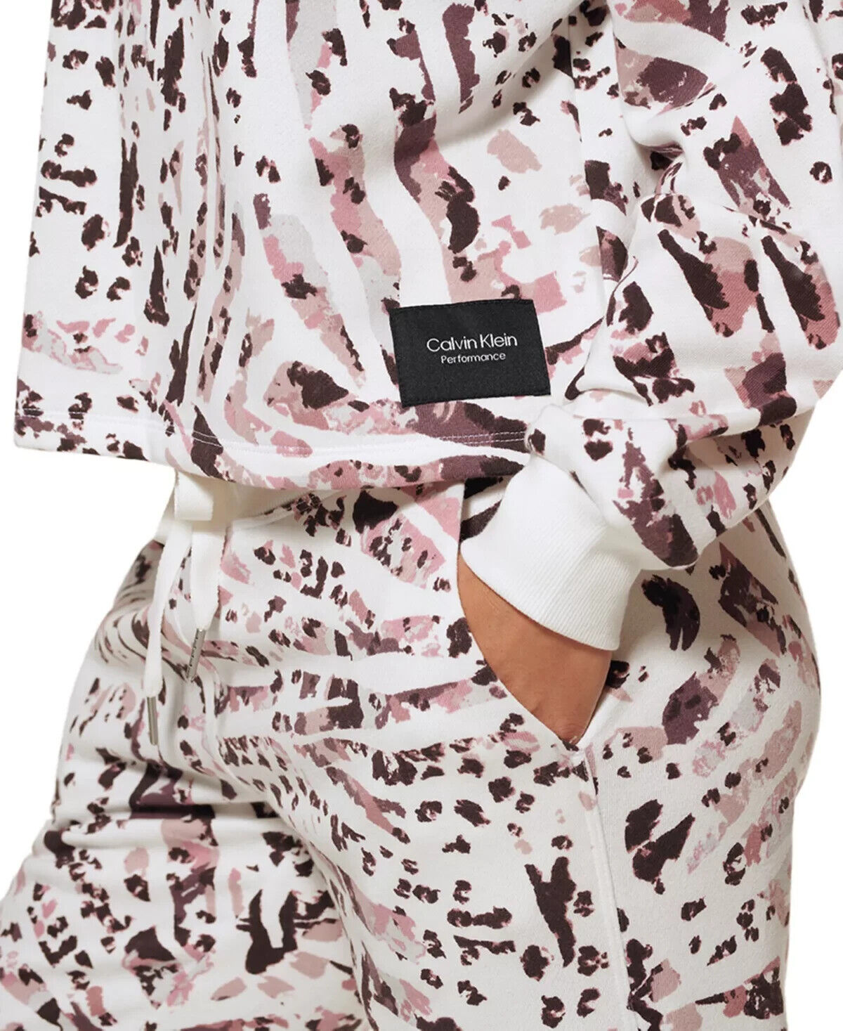 Calvin Klein Performance Women's Printed Crop Pullover Top White Size L MSRP $60