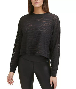 DKNY Womens Tiger Burnout Crop T-Shirt Black Size XL MSPR $50