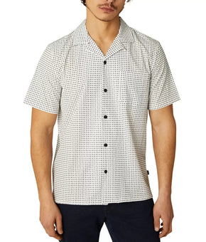 Dkny Men Hertford Regular-Fit Stretch Geo-Print Camp Shirt White Size M MSRP $70