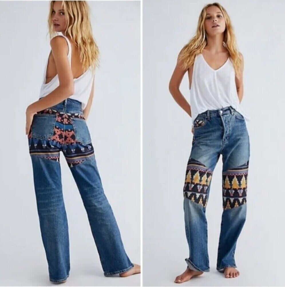 Free People Womens Rocky Mountain Straight Leg Jeans Blue Size 26 MSRP $178