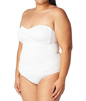 Anne Cole Women's Twist Front Shirred One Piece Swimsuit Swimwear White, Size 12