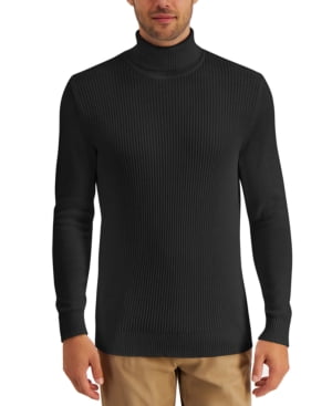 Club Room Men's Charcoal Gray Heather Textured Cotton Turtleneck Size M
