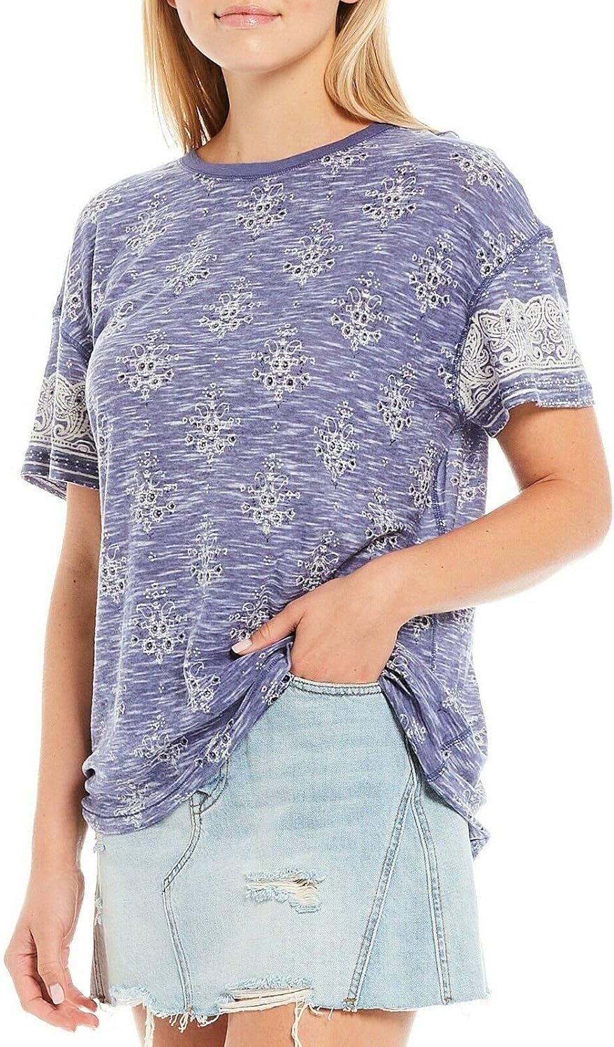 Free People Women????s Maybelle T-Shirt Navy Combo Size M