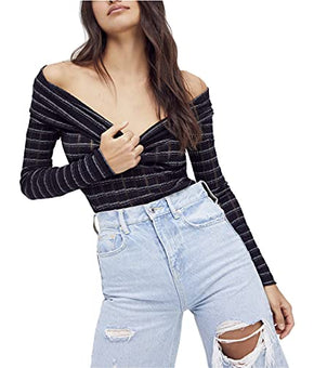 Free People Snowbunny Girlfriend Rib Top Black Size S (Women's 4-6)