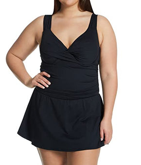 Anne Cole Plus Twist Front Shirred Underwire Swim Dress Swimwear Black Size 20W