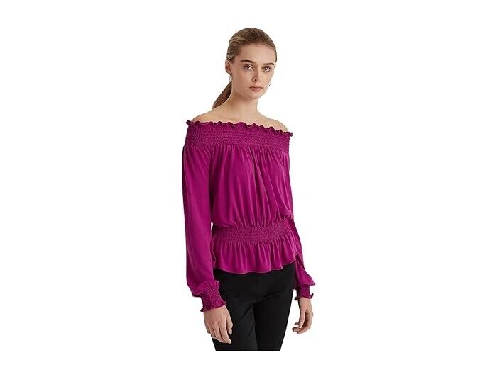 LAUREN Ralph Lauren Petite Jersey Off-the-Shoulder Top Purple Size PL MSRP $80