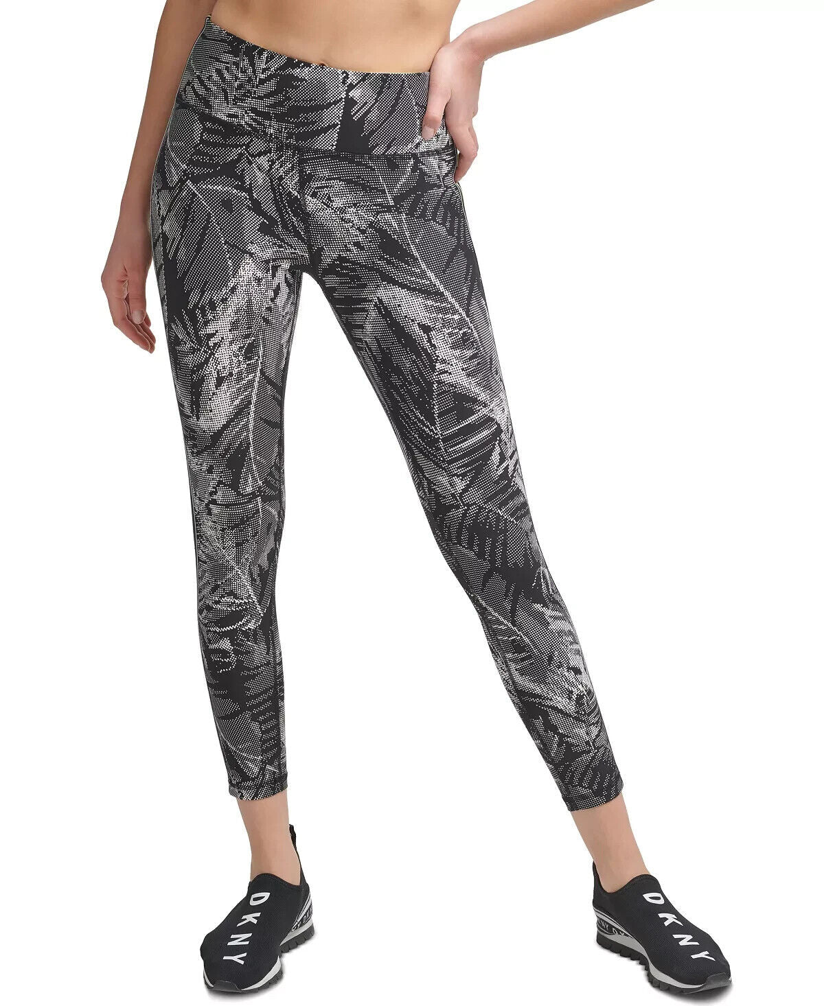 DKNY SPORT Pixel Palm Print High-Waist Leggings Black Size S MSRP $60
