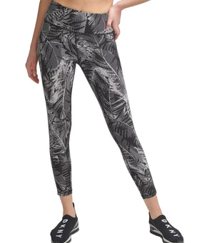 DKNY SPORT Pixel Palm Print High-Waist Leggings Black Size S MSRP $60