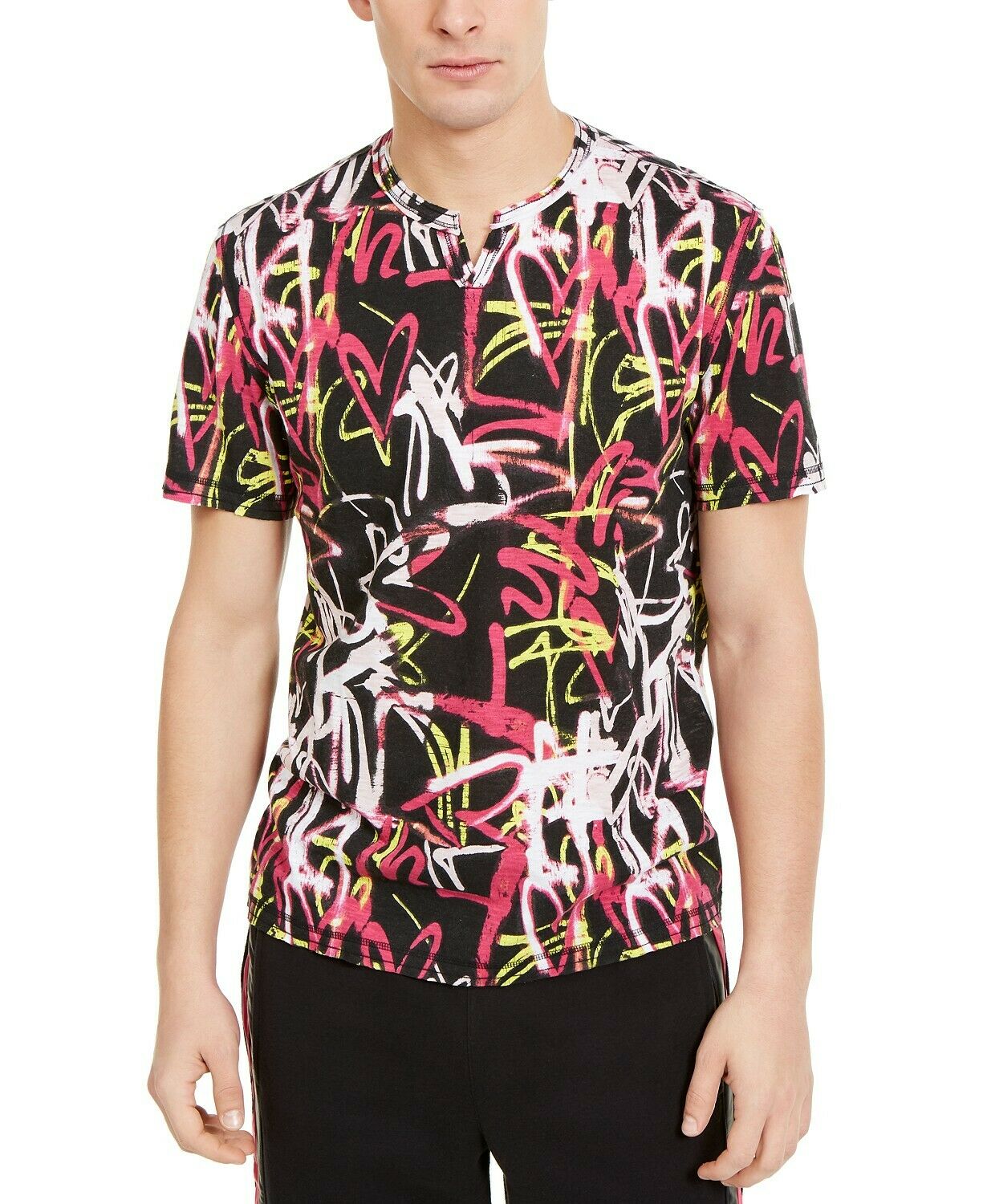 INC International Concepts Men's Graffiti Short Sleeve T-Shirt Black Pink Size S