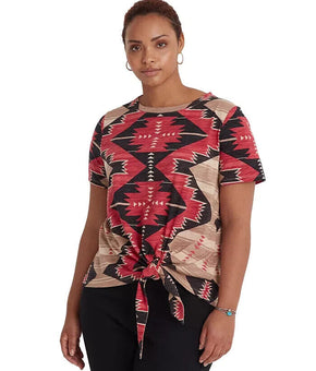 LAUREN Ralph Lauren Plus Size Southwestern-Print Tie-Waist Jersey Tee 2X Pink