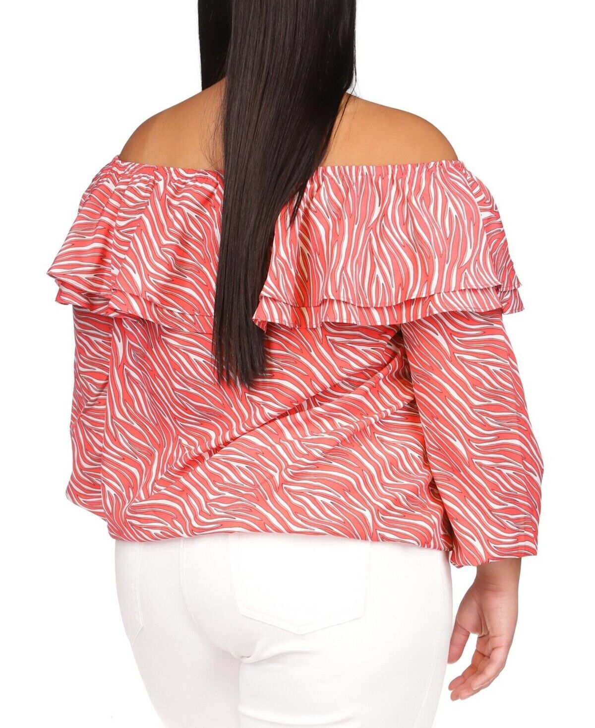 Michael Kors Women's Top Plus Size 3X Zebra-Print Ruffled Peasant Pink MSRP $88