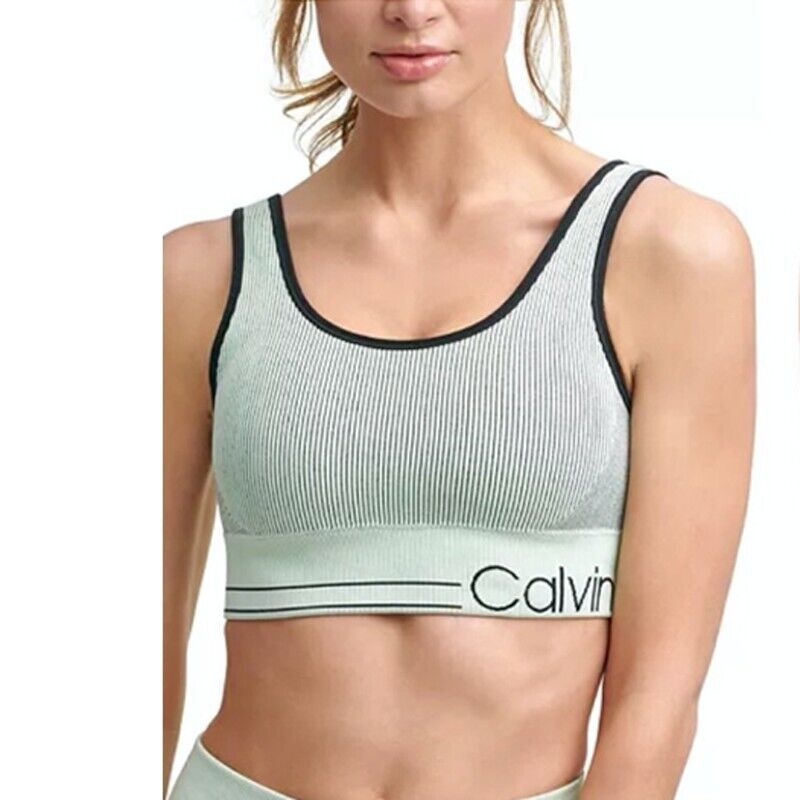 Calvin Klein Womens Seamless Ribbed Medium Impact Sports Bra Blue Size XS