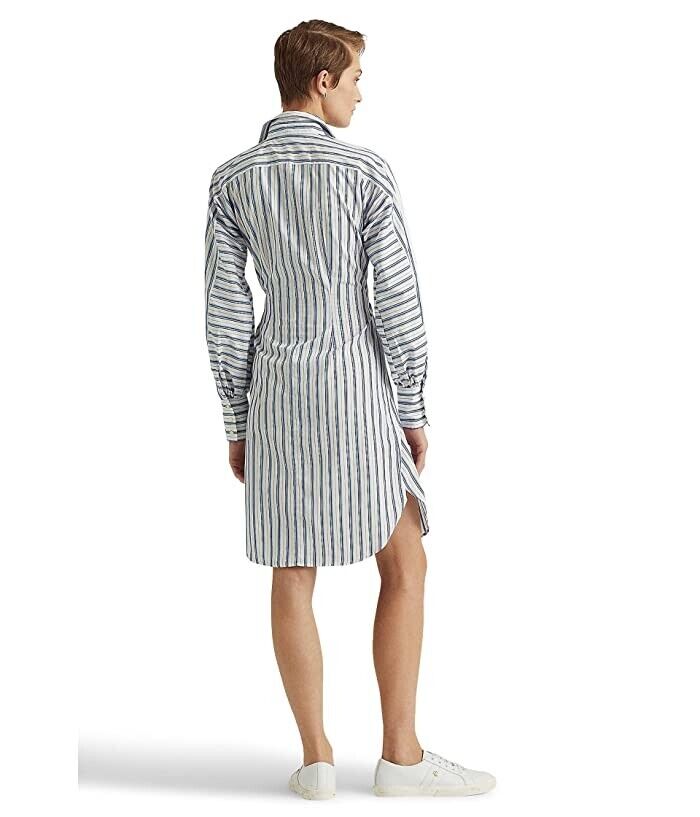 Ralph Lauren Striped Cotton Broadcloth Shirtdress Blue White Size 8 MSRP $145