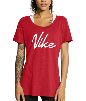 Nike Women's Dri-fit Script-Logo Training T-Shirt Red Size XS MSRP $25