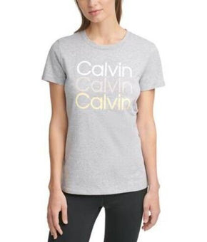 Calvin Klein Womens Performance Triple Logo T-Shirt Gray Size XL MSRP $40