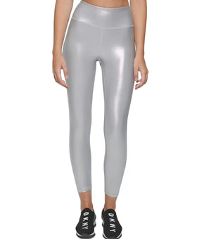 Dkny Sport Women's Fog Metallic High-Waist 7/8 Leggings Silver Size L MSRP $60