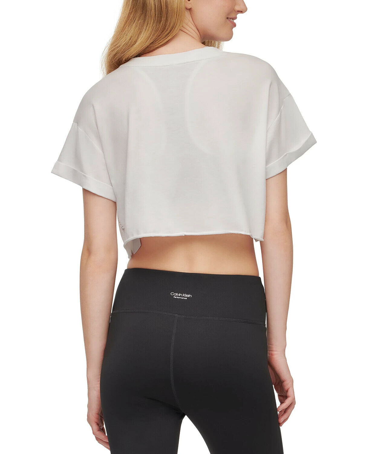 Calvin Klein Brushed-Logo Relaxed Cropped T-Shirt Womens White Size M MSRP $40