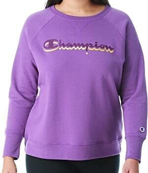 Champion Womens Plus Powerblend Logo Boyfriend Sweatshirt Purple Size 3X MSRP$50