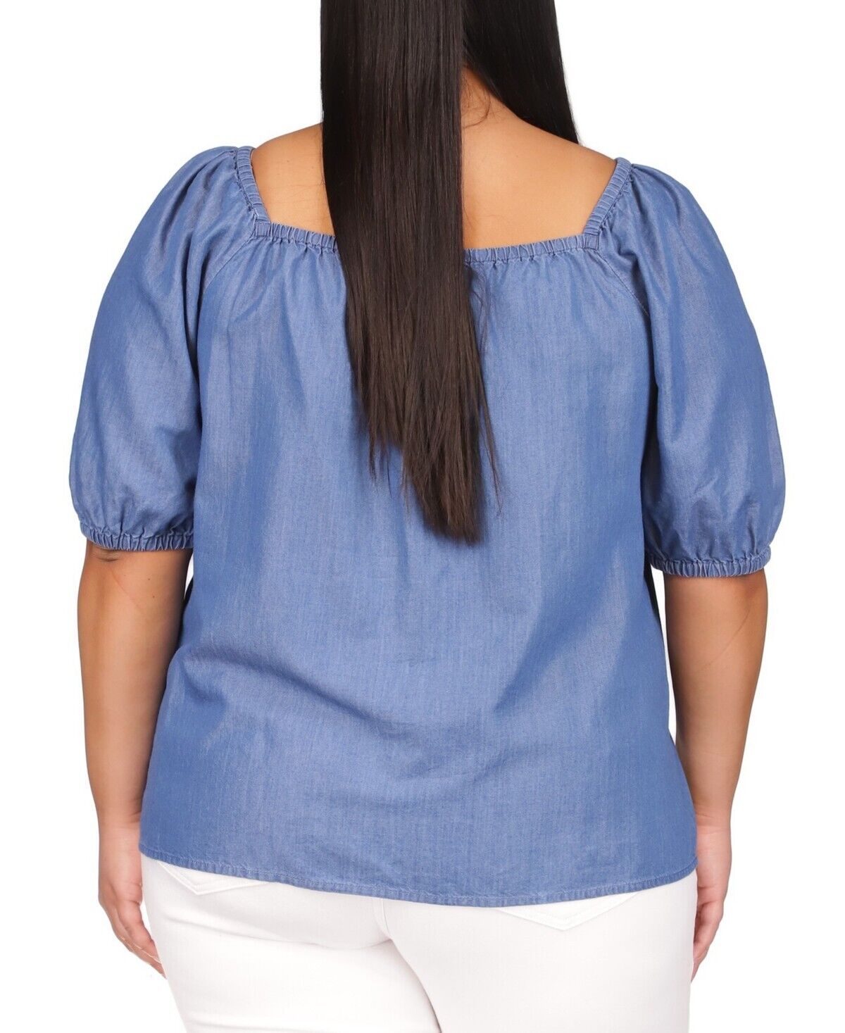 Michael Kors Square-Neck Puff-Sleeve Top Blue Plus Size 3X MSRP $98