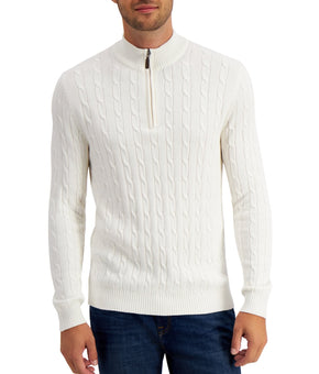 Club Room Men's Cable-Knit Quarter-Zip Sweater Ivory Size S