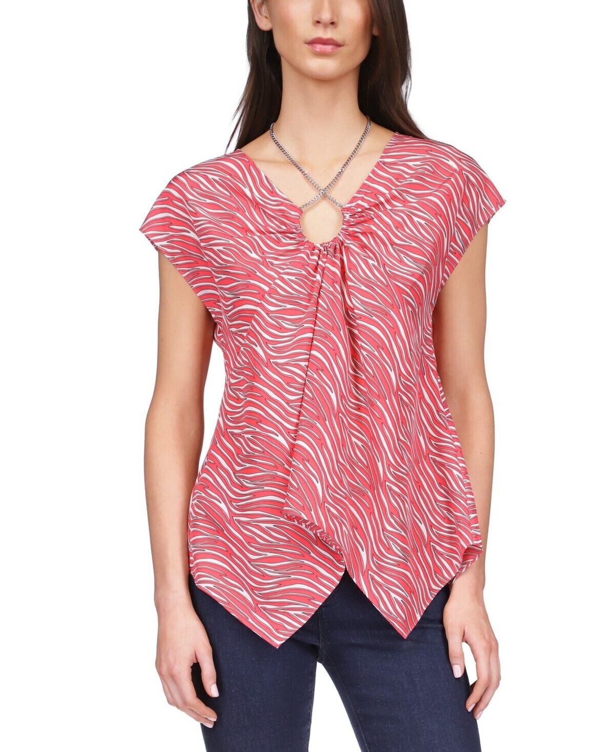 Michael Michael Kors Women Zebra Chain Handkerchief-HemTop Red Size XS MSRP $120