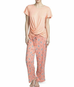 Muk Luks Cloud Knit Cropped Pants Lounge Set Peach Pink Size S  MSRP $46