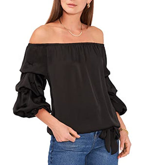 Vince Camuto Women's Off-The-Shoulder Balloon-Sleeve Top (XS, Black)