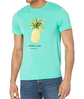 Cubavera Men's Short Sleeve Cotton Pineapple Crew T Shirt, Aruba Blue, Size L