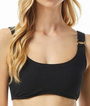 Michael Kors Black Stretch Textured Removable Cups Ring Bralette Swimsuit Top Size S