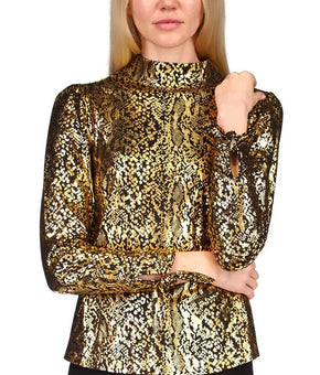 Michael Michael Kors Python-Print Shine Top Black Gold Size XL MSRP $78