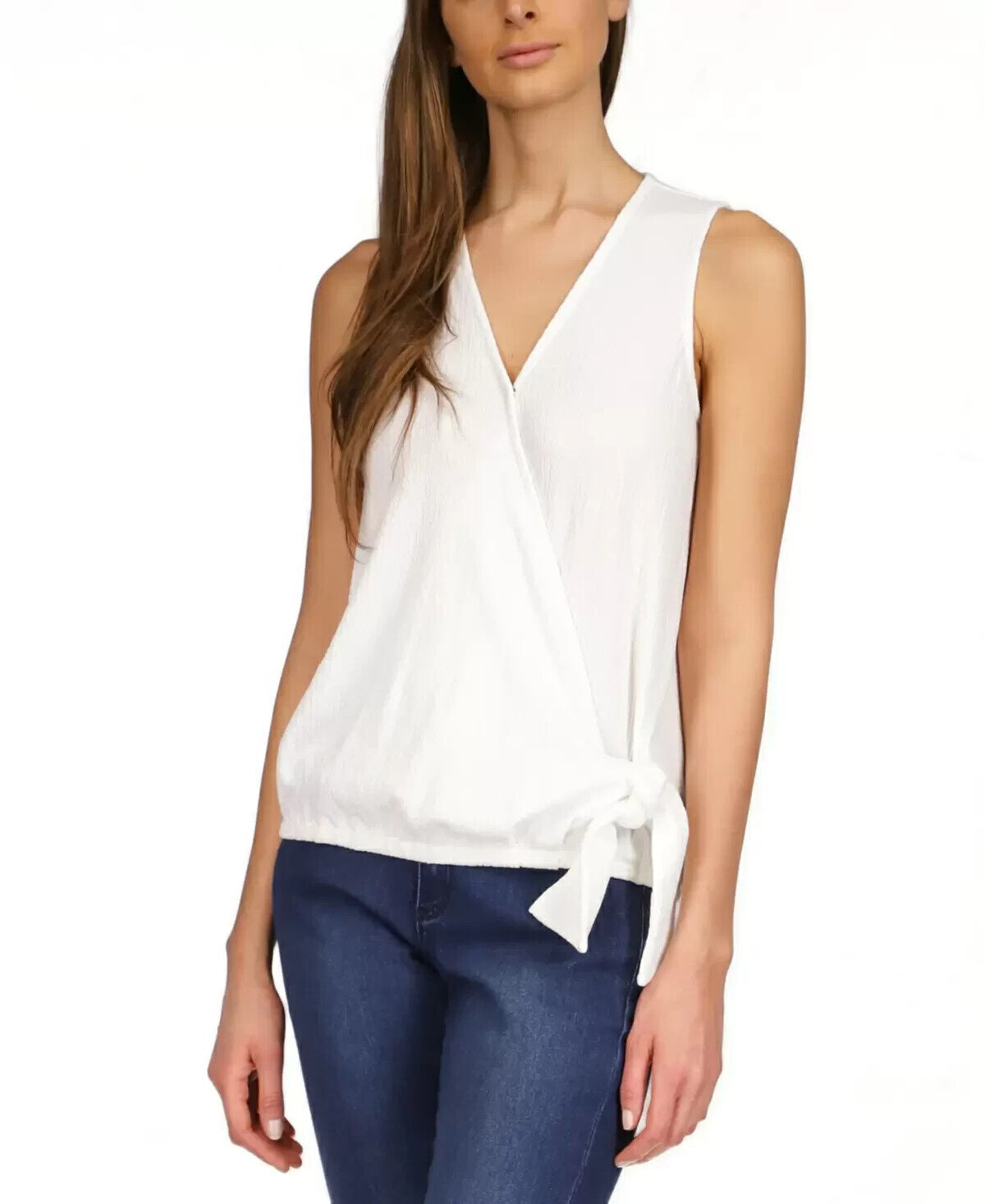 MICHAEL KORS Petite Sleeveless Wrap Tie Top White Size PS MSRP $78