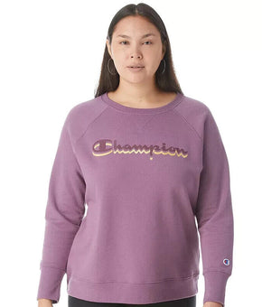 Champion Womens Plus Powerblend Logo Boyfriend Sweatshirt Purple Size 2X MSRP$50