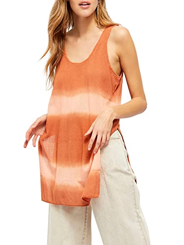 Free People Womens Orange Acid Wash Sleeveless Scoop Neck Tank Top Size: L