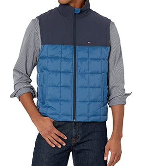 Tommy Hilfiger mens Packable Puffer Vest Jacket, Athletic Blue, Large