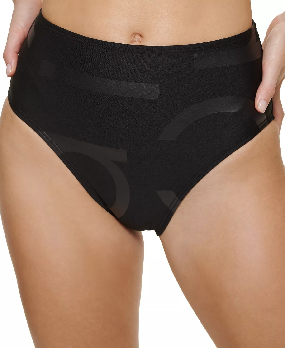 Calvin Klein Black, High-Waist Logo Bikini Swim Bottom, US Size L Swimwear