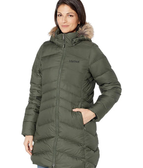 MARMOT Women's Montreal Hooded Faux-Fur-Trim Coat Olive Green Size XL MSRP $300