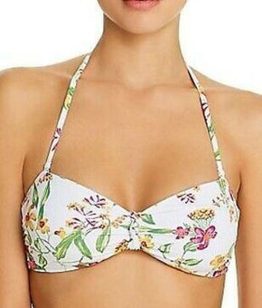 AQUA Swim Floral Bandeau Bikini Top womens White Size M MSRP $48