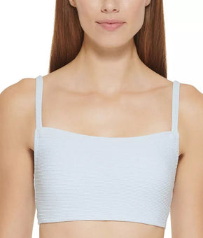DKNY Women's Textured Bralette Bikini Top Women's Swimsuit Blue Size M