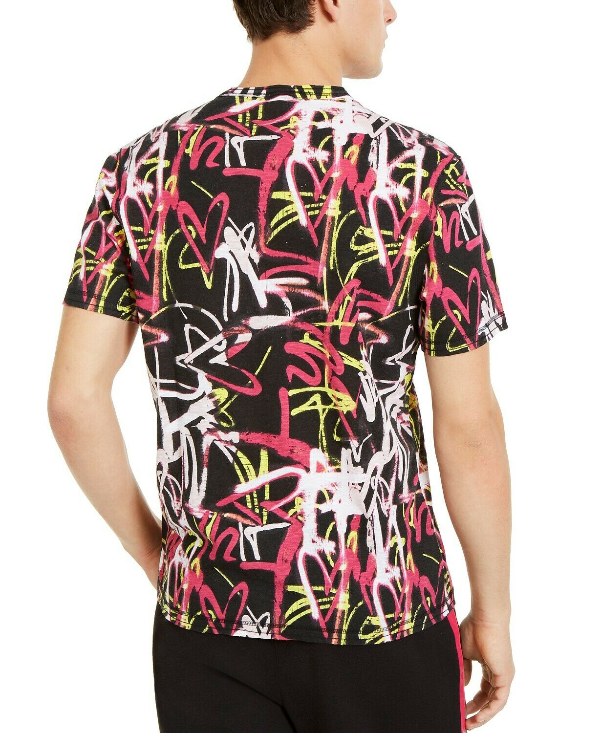 INC International Concepts Men's Graffiti Short Sleeve T-Shirt Black Pink Size S