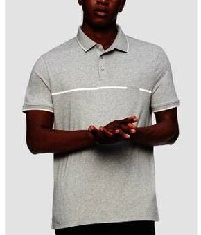 Calvin Klein Men's Liquid Touch Tipped Chest Stripe Polo Shirt Gray Size M $65