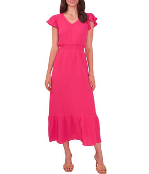 VINCE CAMUTO Women's Gauzy Smocked-Waist Ruffled Dress Pink Size M MSRP $99