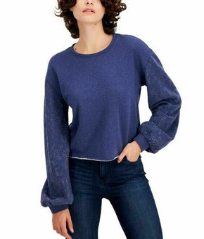 INC Embellished-Sleeve Sweatshirt Womens blue Size S MSRP $70