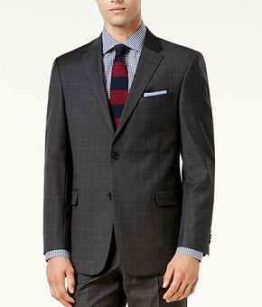 Tommy Hilfiger Men Modern-Fit TH Flex Plaid Wool Suit Jacket Dark Grey Size 38L