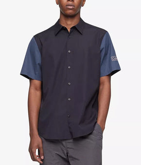 CALVIN KLEIN Men's Colorblocked Short-Sleeve Shirt Black Size M MSRP $80