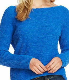 Vince Camuto Blue Teddy Yarn Boat Neck Sweater sz XS